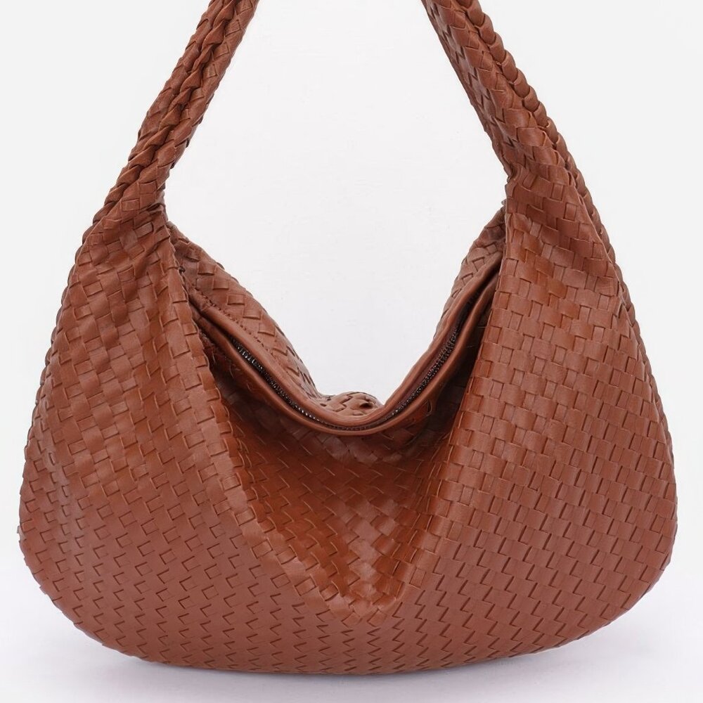 Faux Leather Braided Shoulder Bag